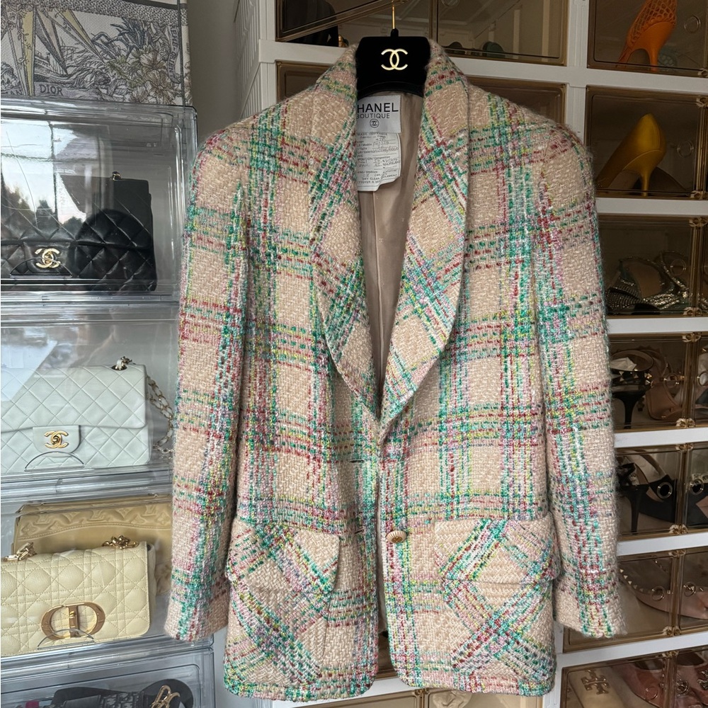 CHANEL Vintage Cream Multicolor Tweed Blazer Jacket